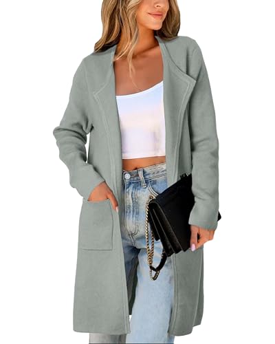 Women's Open Front Cardigan Sweater Long Sleeve Casual Knit Lapel Coatigan Coat