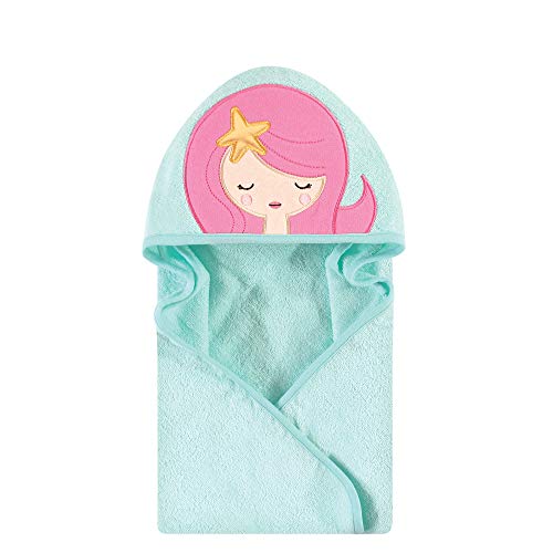 Image of Hudson Baby Unisex Baby Cotton Animal Face Hooded Towel, Mermaid, One Size