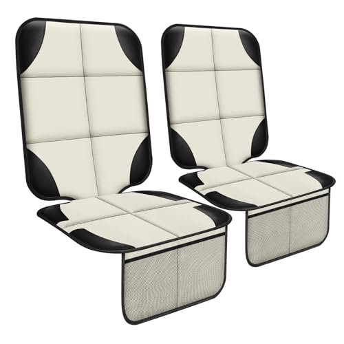 Image of XHYANG Car Seat Protector 1 Pack Car Seat Cushion Mat Thickest Padding,Waterproof 600D Fabric Car Seat Covers for Non-Slip Backing Mesh Pockets for Baby and Pet (Beige, 2 Pcs)