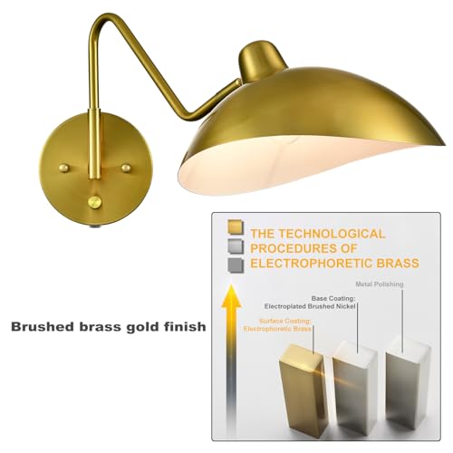 SHAWNKEY Plug-in Wall Sconce Gold Swing Arm Wall Sconce Brass Wall Lamp with on/Off Switch for Bedroom Set of 2 by SHAWNKEY - Used condition - Image 5