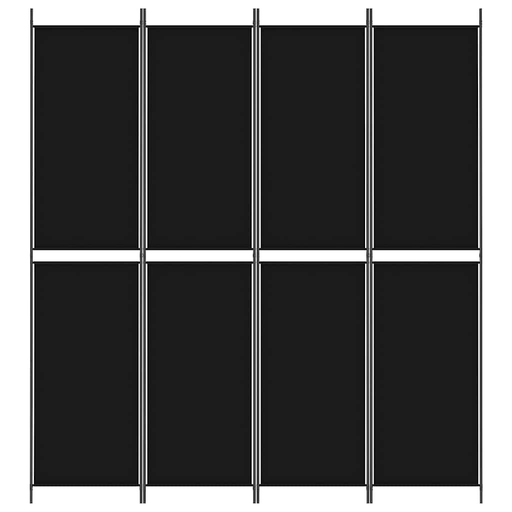 Paravent 4 pièces - Noir - 200 x 220 cm - Tissu - Pliable - Brise-vue - Pour salon, chambre à coucher, bureau, balcon, cloison de séparation, intérieur et extérieur