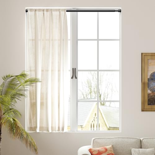 Image of 2 Pack Tension Rods for Windows 28 to 48 inch, Adjustable Curtain Rods No Drilling Spring Rods Extendable Pressure DIY Tension Rod for Window Closet Kitchen, Black