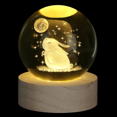 XIANNVXI Coniglio 3D Palla di Cristallo Luce Coniglio Fermacarte Coniglio Regali Coniglio di Pasqua Ornamento Decorazione Sfera Lampada Camera Da Letto Decor Regali Carini