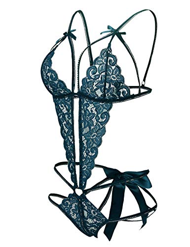 Image of Donnalla Women's Deep V Lace Teddy One Piece Lingerie Cutout Strappy Lingerie