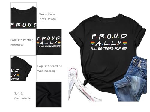 Proud Ally Shirt Women Pride Shirts Rainbow Graphic Tees LGBT Equality Tshirt Casual Holiday Tops — view 5