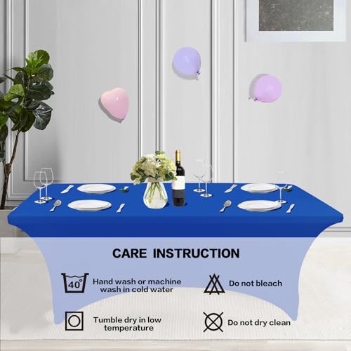 Image of IVAPUPU 2 Pack 4FT Table Cloth for Rectangular Fitted Events Stretch Royal Blue Table Covers Washable Cover Spandex Tablecloth Protector for Party, Wedding, Cocktail, Banquet, Festival