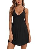 Senert Womens Sleepwear Full Slip Nightgown V Neck Pajama Dress Sexy Babydoll Soft Nightdress Short