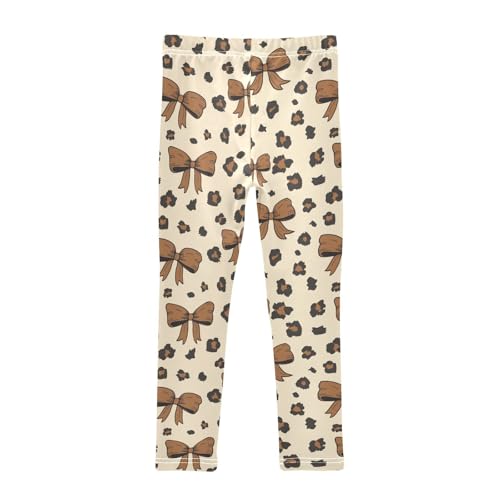 Leopard Print Bow Girls Leggings,Workout Leggings for Girls Toddler Athletic Leggings Size for 3-10T2