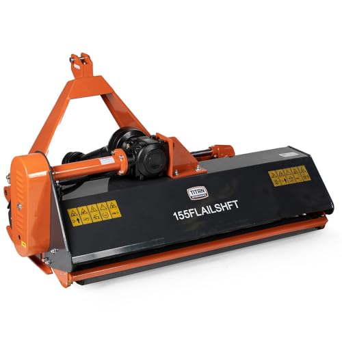 Titan Attachments 3 Point 72" Flail Mower with 16" Hydraulic Side Shift, PTO Powered 45-55HP Mowing Attachment for Cat 1 Tractors and Loaders, Replaceable Forged Hammer Blades (Cutting Width...