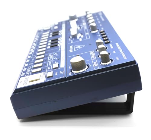 Generic Stands for Behringer TD-3 / RD-6. Custom, minimalist design, with adhesive backing and rubber non-slip feet (15 deg), Black