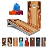 Cornhole Solutions PRO Tournament Cornhole Boards – Regulation 4 ft x 2 ft Professional Set – ¾″ Baltic Birch Plywood – Folding Legs – UV Printed & Clear Coated (Retro Wood)