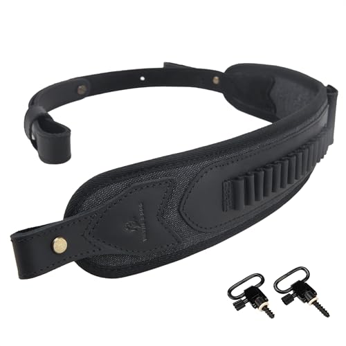 WAYNE'S DOG Canvas Leather Rifle Shell Holder Sling for 30-30 for .30-06 .30-30 .45-70 .308cal 12GA (Black with Swivels, 22LR .22MAG .17HMR)