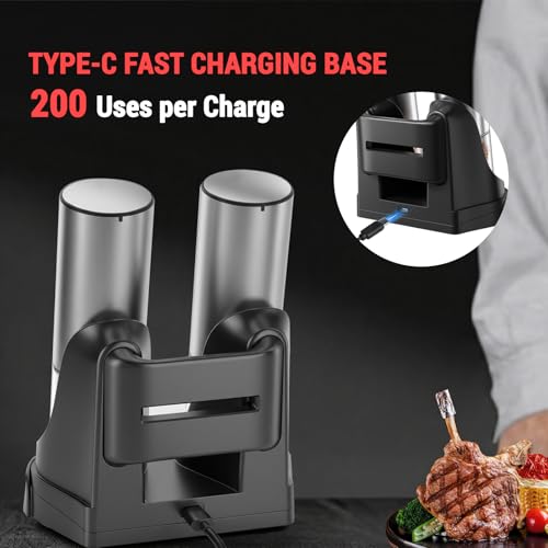 Electric Salt and Pepper Grinder Set, 95ml Large Capacity Automatic Pepper Mill with USB-C Charging Base & LED Light, Adjustable Coarseness Stainless Steel Spice Grinder 2-Piece Set by JINGASA - Image 5