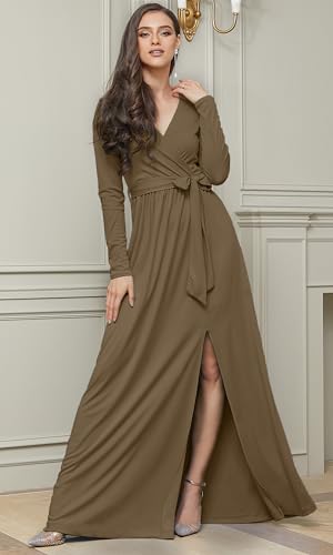 Image of KOH KOH Womens Long Sleeve V-Neck High Slit Cocktail Evening Gown Maxi Dress