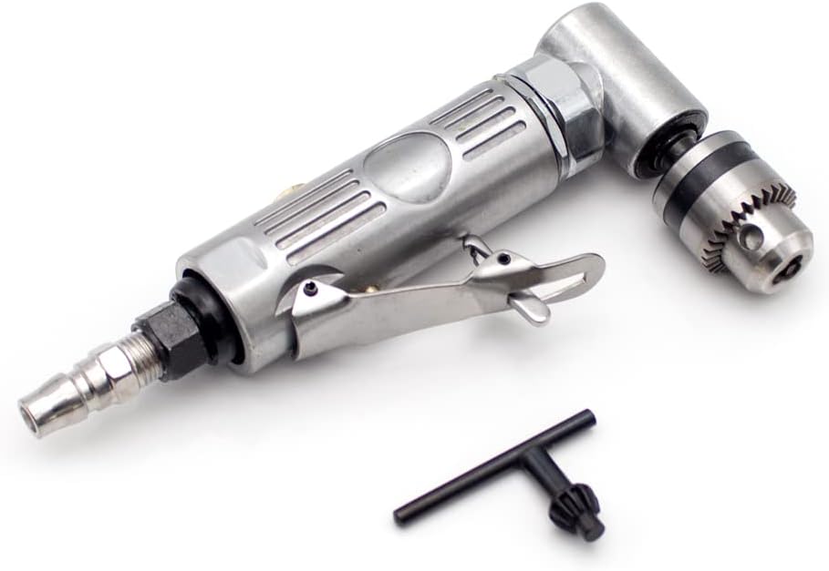 iDili Pneumatic Drill 90 Degree Elbow Air Drilling Machine High Speed Right Angle Punch Drill Chuck 0.6-6.5MM 15000RPM