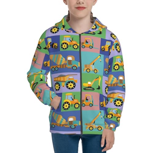 Construction Machinery Kid Hoodies Boys Zip Up Sweatshirts Girls Pullover with Pocket3