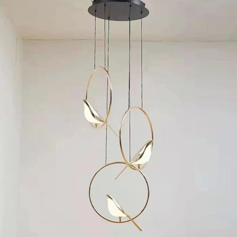 Generico Lampadario Uccelli Ristorante Cucina Decorazione postmoderna Lustro Design Creativo Lampada a sospensione animale dorato,Plafoniere da soffitto(Warm white,3 lights)