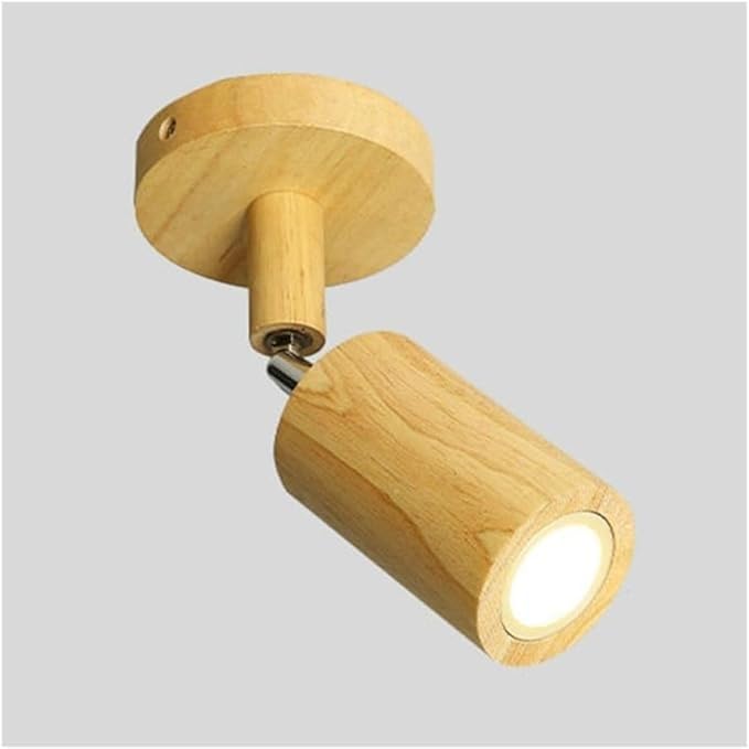 Nordic Wood Ceiling Lights, LED 3-Color Dimming Close to Ceiling Spotlight, Adjustable Track Feature Ceiling Lamp, for Living Room, & Kitchenstairs Porch Lighting Fixture(Natural Wood Color,1-Light)