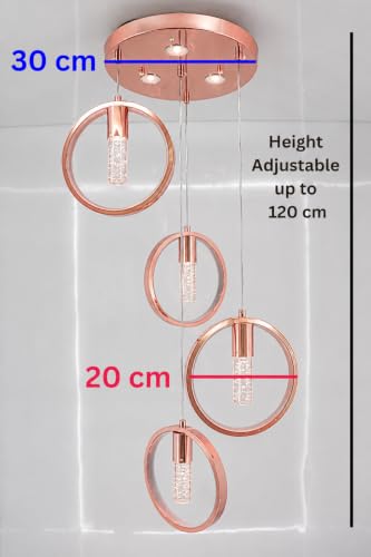 Image of swanart Rose Gold Crystal Pendant Light, 4 Crystal Hanging Light with 3 Color LED, Modern Chandelier for Living Room, Decorative Ceiling Light for Bedroom & Dining Room