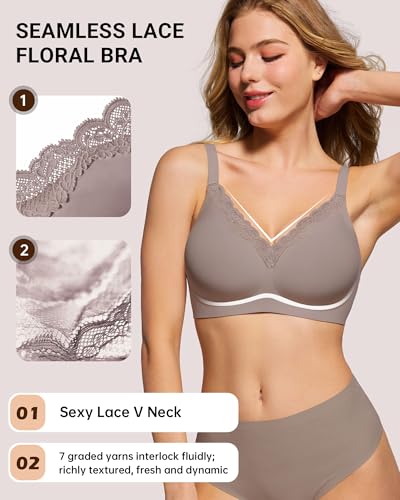 HORISUN Jelly Wireless Bras for Women Push Up V Neck Seamless T-Shirt Bras No Underwire Supportive Full Coverage Bralettes (Grey 32D) — view 2