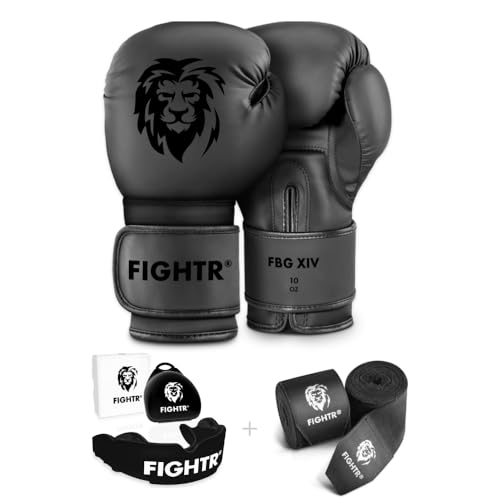 FIGHTR® Starter Set Boxen | Set aus Boxhandschuhe Boxbandagen Mundschutz für Boxen, MMA, Muay Thai & Kickboxen | Größen 8-16 oz, inkl. Tragetasche (12 oz)