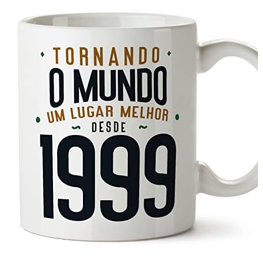 MUGFFINS Tazas 1999 Cumpleaños - En Portugués - Tornando o Mundo um Lugar Melhor - 11 oz / 330 ml - Regalo original y divertido