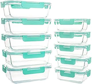 YARYOUNG 10 Pack Glass Food Storage Containers, Glass Meal Prep Containers with Lids, Leak Proof, Microwave & Freezer Safe, green