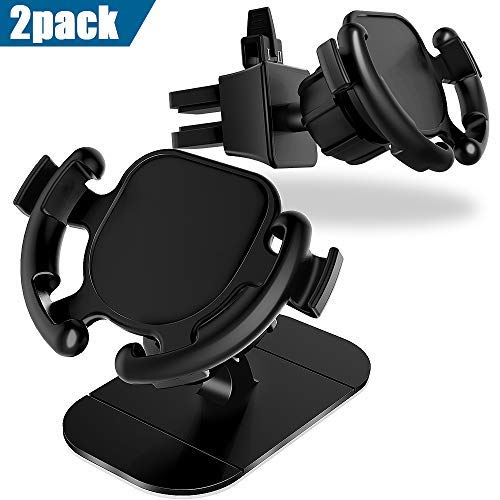 GONJOY Car Phone Mount, Car Mount 360° Rotation & Holder Cable Clip,Universal Stick on Dashboard and Upgrade Air Vent Clip with 2-Level Adjustable Clamp[2 Pack]