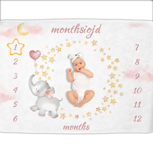 Image of OLIVE OLIVIA Personalized Monthly Baby Milestone Blanket, Baby Months Blanket, Perfect Custom Newborn Gifts,50 inchx60 inch