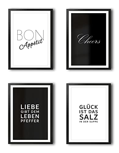 VON STEINEICH® Juego de Cuadros [Blanco y Negro] - Modernos Murales en DIN A4 Como Decoración de Cocina o Pared Decorativa en el Comedor - Aptos para Aesthetic & Boho