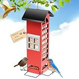 Bird Feeders Squirrel Proof for Spring Hanging, Weight Activated Metal Wild Bird Feeders, Cardinal Tube Birdhouse Finch Seed Feeder with 4 Feeding Ports, 2.5LB Capacity for Finch Blue Jay Woodpecker