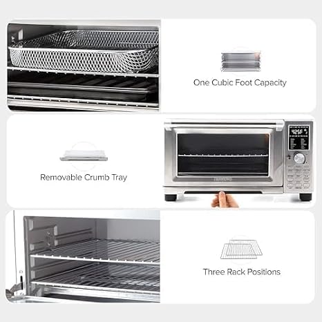 Nuwave Bravo Air Fryer Toaster Smart Oven, 12-in-1 Countertop Convection, 30-QT XL Capacity, 50-500F Temperature Controls, Top and Bottom Heater Adjustments 0%-100%, Brushed Stainless Steel Look