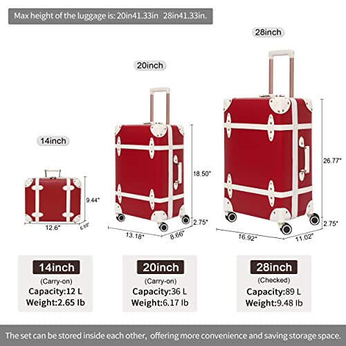 Nzbz Vintage Luggage Sets With Spinner Wheels Cute Carry On Suitcase Tsa Lock Luggage 3 Pieces (Red, 14Inch & 20Inch & 28Inch) #TOP6