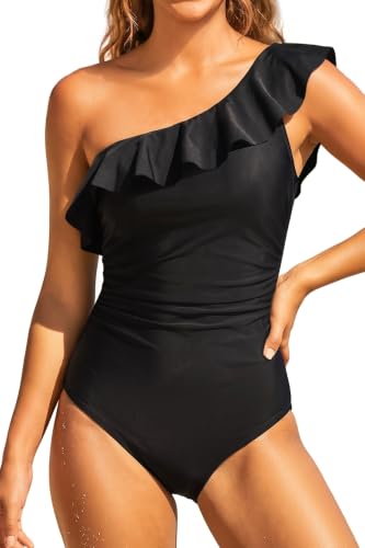 Image of Tempt Me Women One Piece Swimsuits Tummy Control One Shoulder Bathing Suits