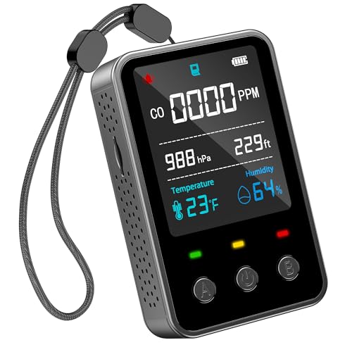 Gedsffati Rilevatore Portatile di Monossido di Carbonio per Viaggi Campeggio Auto, Rivelatore di CO, Allarme di Monossido di Carbonio con Batteria 2000mAh Incorporata, Grigio, PT06