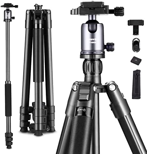 PHOSNOVA Compact Camera Tripod 62",Lightweight Travel Tripod for DSLR with 360 Degree Ball Head Detachable,Camera Monopod,11lbs Load for Video Camcorder