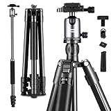 Compact Aluminum Camera Tripod 62', DSLR Tripod Lightweight with 360 Degree Ball Head, Detachable...