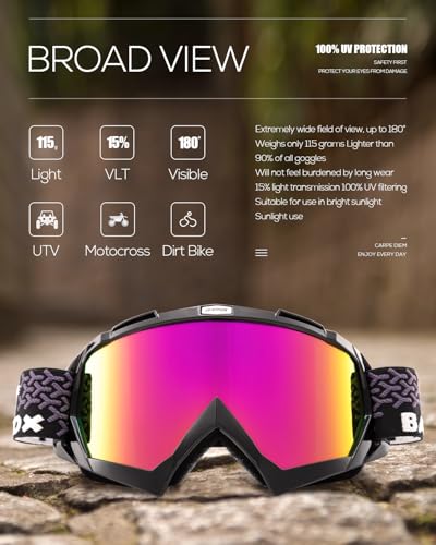 Image of BATFOX Motorcycle Glasses Goggles Dirt Bike Motocross Safety ATV Tactical Riding (HD Purple-Black, Adult)