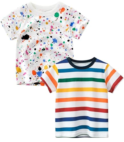 ALEXZV Toddler Boy Shirts 2 Packs Dinosaur Short Sleeve Tops T-Shirt Size for 3-6 Years (US Age 4 Years Color Dot Racing)