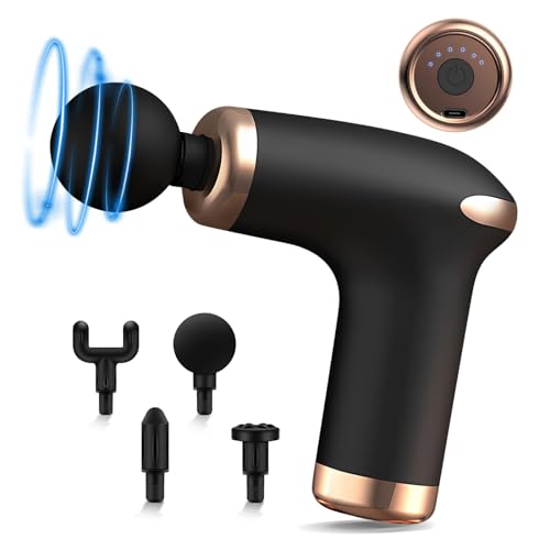 Pistola de Masaje Muscular, Masajeadora Muscular de Tejido Profundo con 6 Niveles Ajustables, 4 Cabezales de Masaje, Liviana y Portátil, para el Ejercicio Diario, Alivia el Dolor Muscular (Negro)