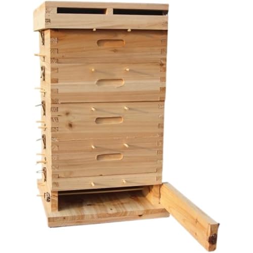 3/5階 蜜蜂巣箱 ミツバチ 観察窓付き 巣箱 重箱式 養蜂箱 養蜂用具 杉材 蜂ハイブ 格子箱 煮蝋 蜜蜂飼育箱 巣枠不要 自然造蜜 防水性と防食性 (5段+1観察窓,原色)