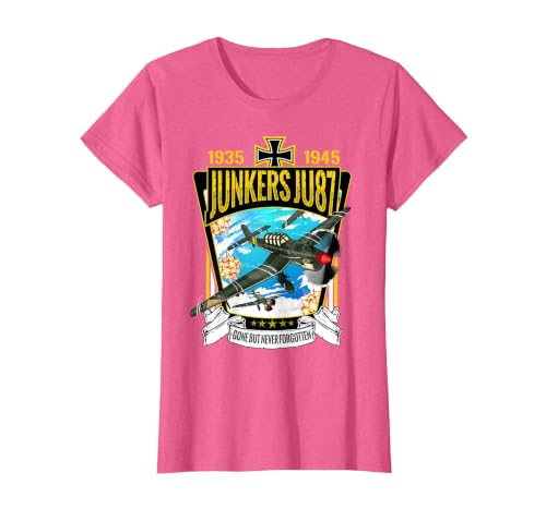 World War 2 German Aircraft Junkers JU-87A Fighter Bomber T-Shirt, Women, Pink Heather, Large
