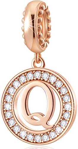 CHAWIN Initial A-Z Letter Charm Bead, Alphabet Charms Rose Gold, Authentic 925 Sterling Silver Charms fit Pandora Charm Bracelets, Necklace, Circle Dangle Charm for Women, Girls, Sparkling Clear Stone