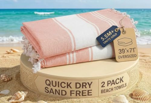 LANE LINEN Large Pool Towels, XL Beach Towel 2 Pack, Pre-Washed, No Shrink, Quick Dry Oversized Beach Towels, Stylish Beach Towel for Women, Sand Free Towel, 39"x71" - Quartz Pink