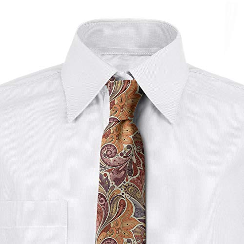 Ambesonne Men's Tie, Paisley Leaf Pattern, 3.7", Orange Mauve #TOP3