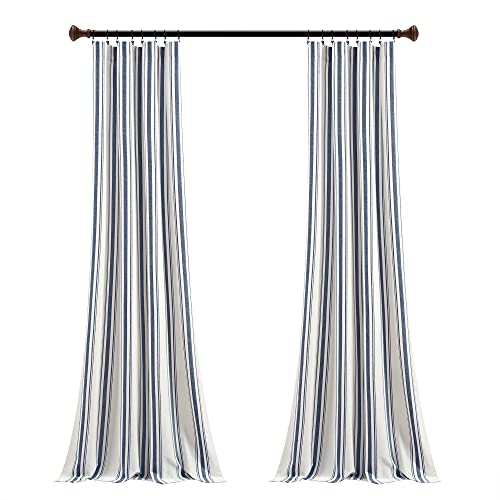 Lush Decor Farmhouse Stripe Yarn Dyed Cotton Window Curtain Panel Pair, 42" W x 84" L, Navy - Classic Modern Rustic Charm - Eco Friendly Cotton Fabric(2 count pack of 1) - Image 9