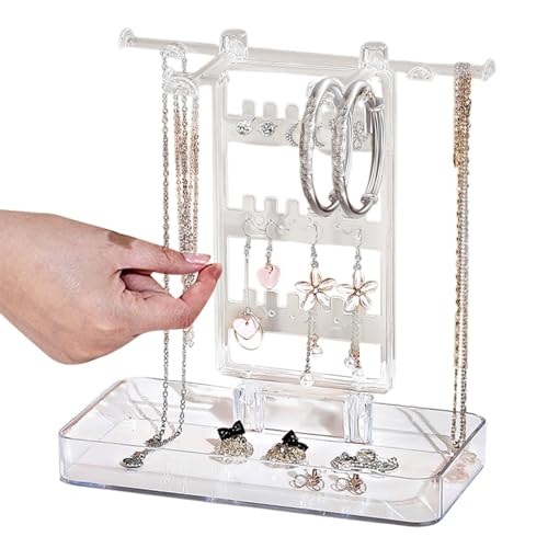 Zvn Zojne Soporte organizador de joyas, soporte para joyas, soporte de exhibición de joyas con organizador de collares, soporte para anillos y plato de joyería, organizador de joyas para aretes