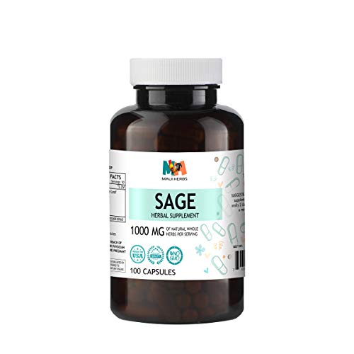 Sage Capsules, 500 mg, Organic Sage Leaf (Salvia officinalis) (100 capsules)