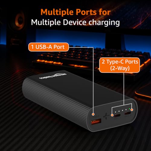 Image of Amazon Basics 20000 mAh Power Bank, 35W Fast Charging PD3.0, Output (2 Type C & 1 USB), for iPhone, Android, Tablets & Other Devices, Slim Metal Body, Flight Friendly, Type C Cable (Black)