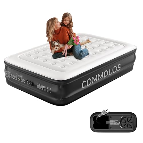 Air Mattress with Built-in Pump, 18" Raised Inflatable Mattress, Comfort Blow up Mattress with Waterproof Flocked Top, Portable Airbed for Guest Camping Home & Travel Use, Honeycomb (Gray, Full) by COMMOUDS - Used condition - US$83.22